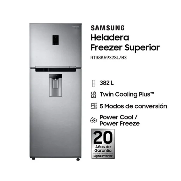 Heladera Samnsung RT38K5932SL freezer superior Twin Cooling Plus™, 382 L - 1
