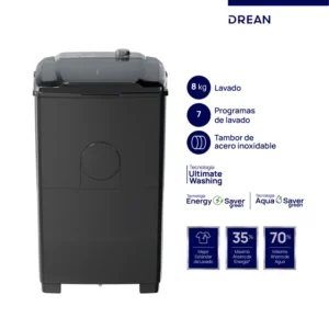 Lavarropas Drean semiautomático 8 Kg Gris  - LTDR87SG0