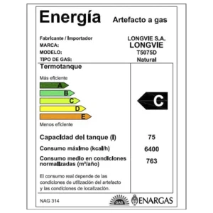Termotanque Gas Longvie 75 L Pie Y Colgar Poliuretano T5075d Color Blanco - Image 4
