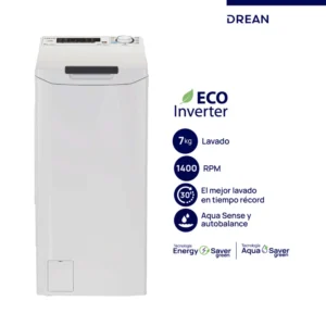 Lavarropas Drean Carga Superior Ecoinverter 7 Kg 1400 RPM Blanco Drean - LTDRI0714PB0