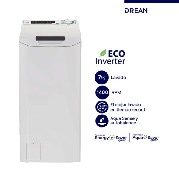 Lavarropas Drean Carga Superior Ecoinverter 7 Kg 1400 RPM Blanco Drean - LTDRI0714PB0 - 5