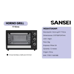 Horno Eléctrico Sansei 17Lts 1500Watts - 1724UAPI - Imagen 3