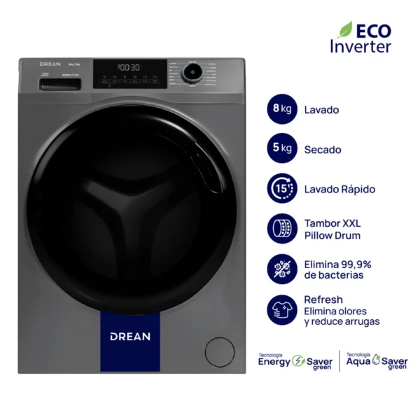 Lavasecarropas Drean Ecoinverter 8 Kg Gris - LSCDR0805SG0 - 13