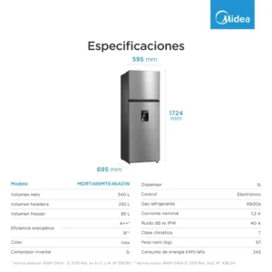 Heladera No Frost Inverter Top Mount 340L Inox - MDRT489MTE46ADW - Imagen 2